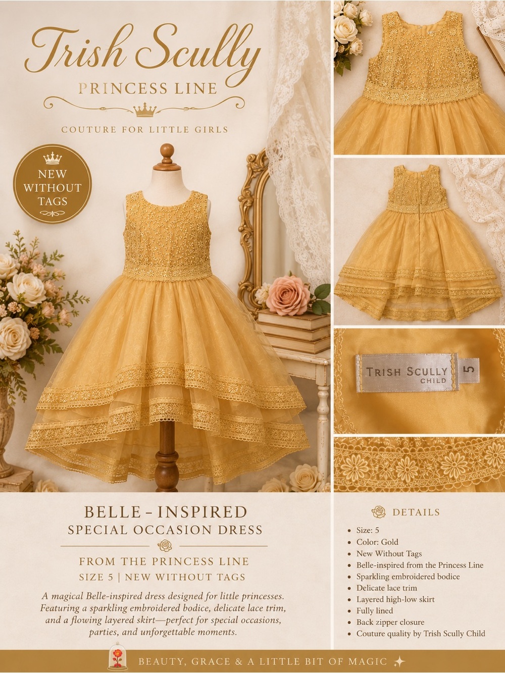 Gold Belle-Inspired Special Occasion Kids Dress